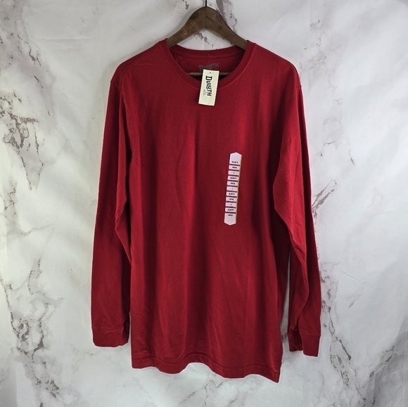 Duluth T Shirt Men Small Red Long Sleeve Heavyweight Cotton Longtail Crew - Picture 1 of 11